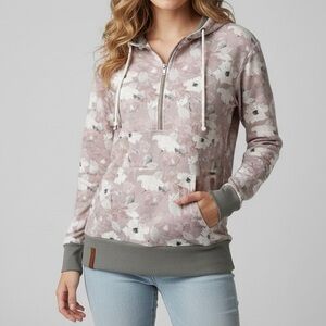 Ampersand Avenue Mauve Blush Pink Floral 1/2 Zip Double Hoodie Size XL